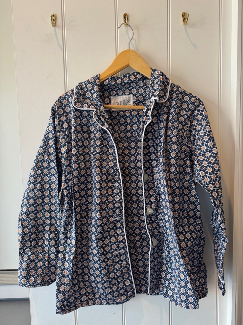 Women's Navy Floral Print Pajama Set with Contrast Piping - Picture 3 of 4